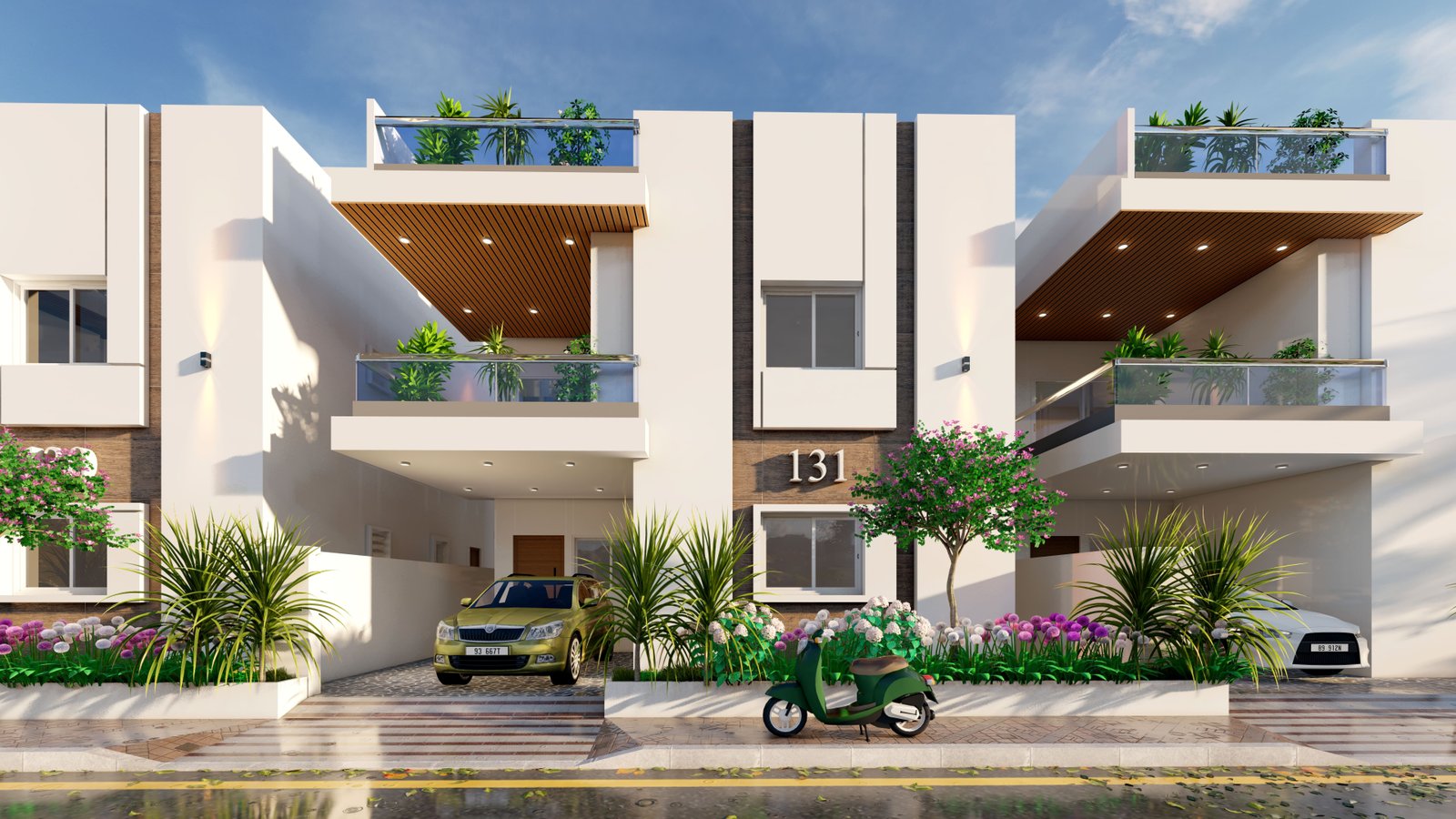 Lake View Nirvana community street view with landscaped villas