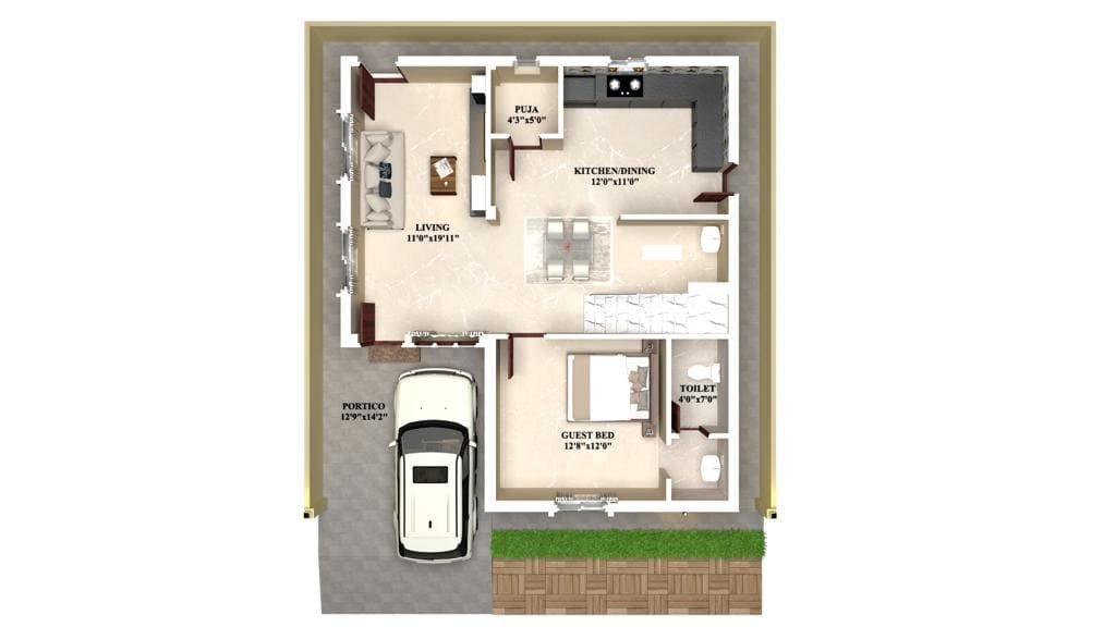 Lake View Nirvana Patancheru first floor plan — master bedroom with sit-out, children bedroom and attached bathrooms layout